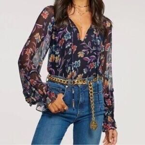 Ramy‎ Brook Rosalind Floral-Printed Blouse Size XXS